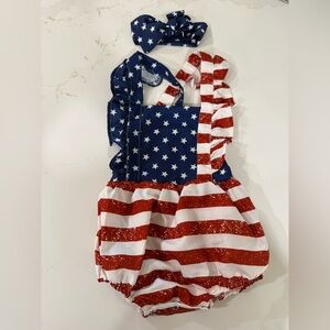 Red, white, and blue American baby outfit